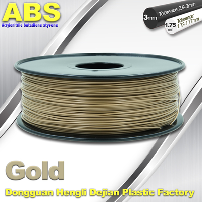 Filamento conductor de la impresora del ABS 3d del oro de encargo materiales plásticos de 1,75 milímetros/3.0m m